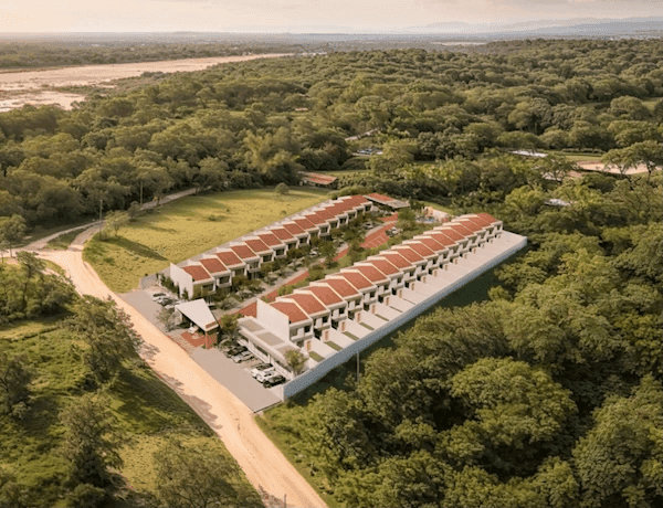 Vista aérea de una planta arquitectónica de un desarrollo inmobiliario