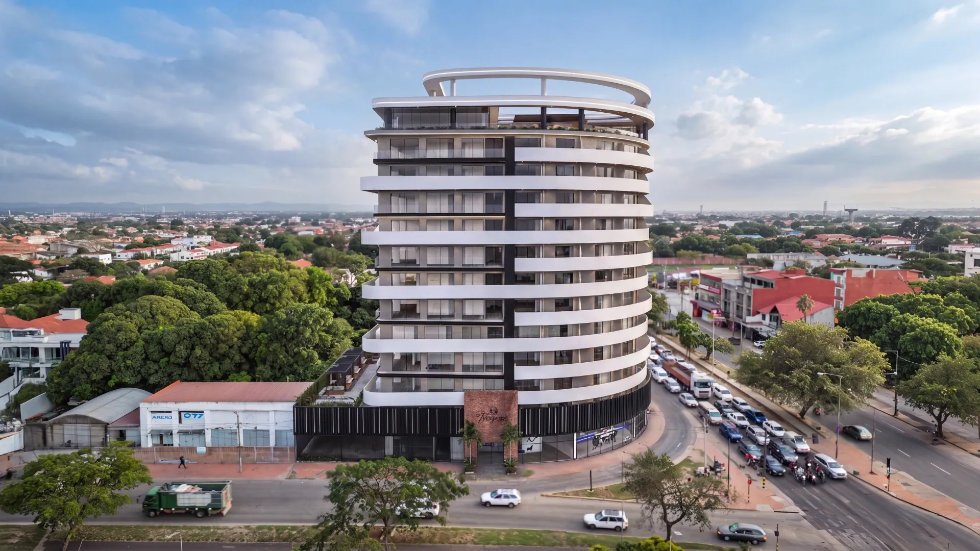 Fachada del proyecto Itagua Face, render diurno